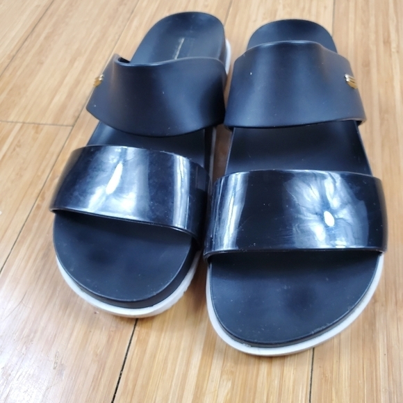 Melissa Black Slide Sandals Size 6 Spring Summer Beach Vacation - Picture 3 of 8